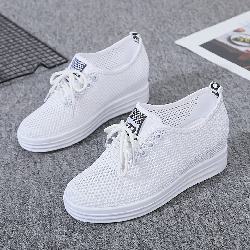 White 809 -- Mesh2021 Spring and summer ventilation new pattern Internal elevation Little white shoes Women's Shoes Frenulum motion Casual shoes Thick bottom Single shoes Lefu shoes