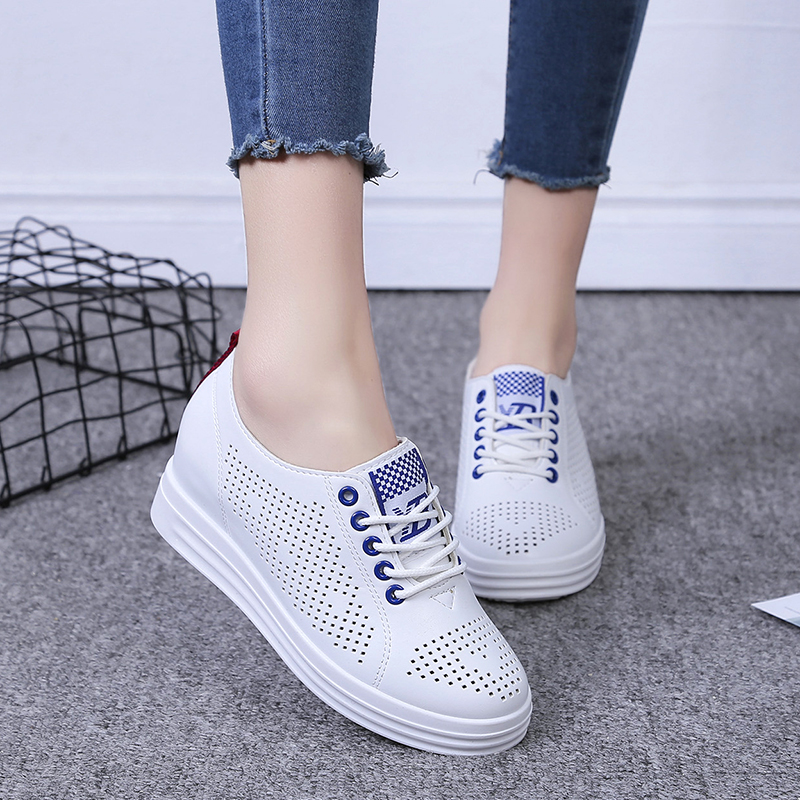 Green 620 -- Breathable2021 Spring and summer ventilation new pattern Internal elevation Little white shoes Women's Shoes Frenulum motion Casual shoes Thick bottom Single shoes Lefu shoes