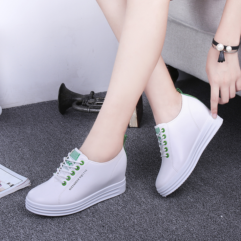 Green2021 Spring and summer ventilation new pattern Internal elevation Little white shoes Women's Shoes Frenulum motion Casual shoes Thick bottom Single shoes Lefu shoes