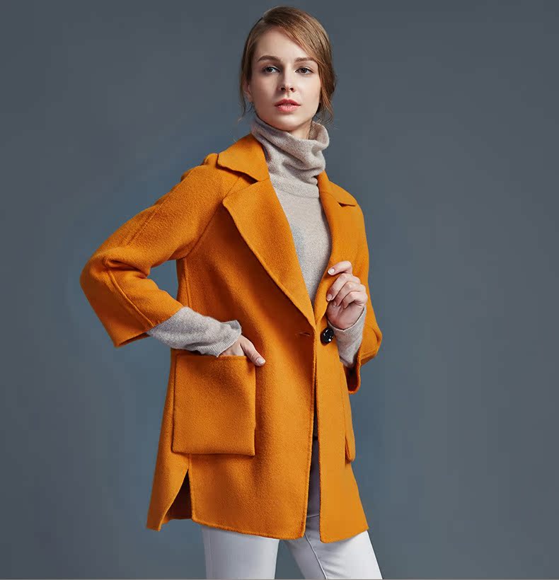Ke Shang mùa thu và mùa đông mới của Hàn Quốc thời trang màu rắn hai mặt ladies len coat handmade coat k6d1001 áo khoác nữ trung niên