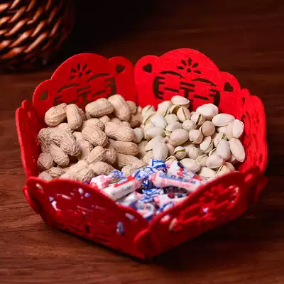 Tianzhiyuan festive wedding decoration props Wedding celebration supplies Red fruit plate Candy plate Non-woven dried fruit plate