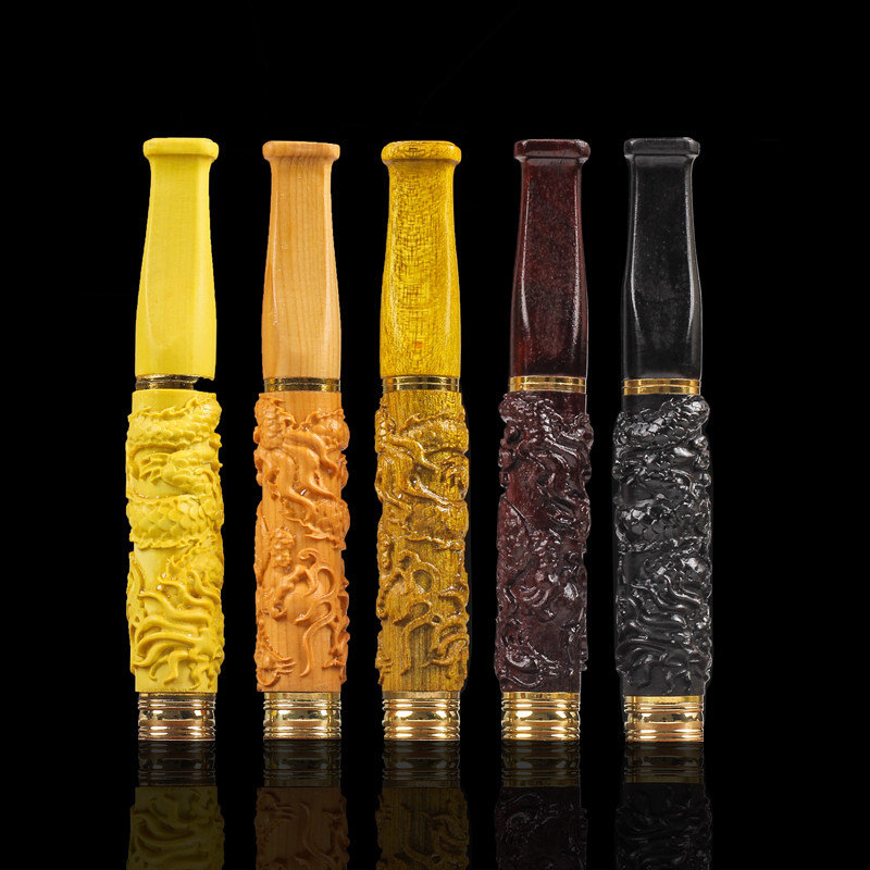 High-grade ebony carved cigarette holder filter solid wood carved dragon cigarette holder wooden healthy cigarette holder can clean the filter