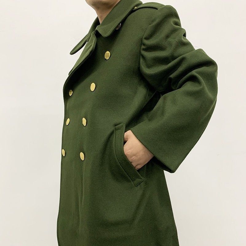 Authentic Vintage 87 Woolen Coat, Vintage Woolen Coat, 87 Green Woolen Coat, Yellow-Green Woolen Coat