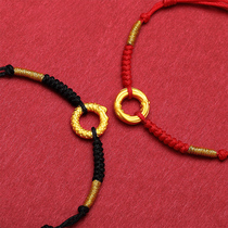 999 pure gold 3D hard gold yellow gold transfer beads hand string safety buckle dragon and phoenix couple bracelet this year of life red rope new