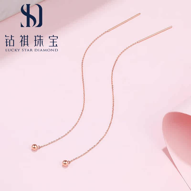 Temperament ear pin women's 18K gold earrings AU750 rose gold long version earrings color gold earrings commuter all-match new