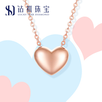18K gold necklace Female colorful rose gold Color gold plain gold Au750 heart-shaped small pendant fine clavicle chain