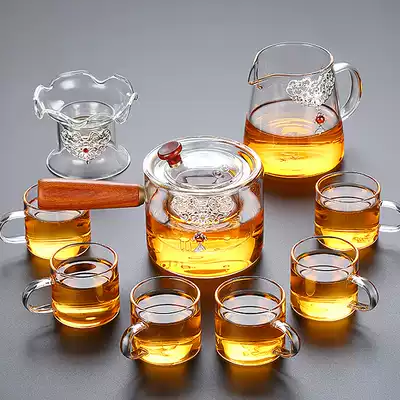 Gilt kung fu glass teacup tea set high-end light luxury household transparent high temperature resistant Japanese Black Tea Teapot