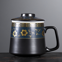 Retro Chinese style ceramic tea cup tea water separation cup home office personal cup with lid liner master cup