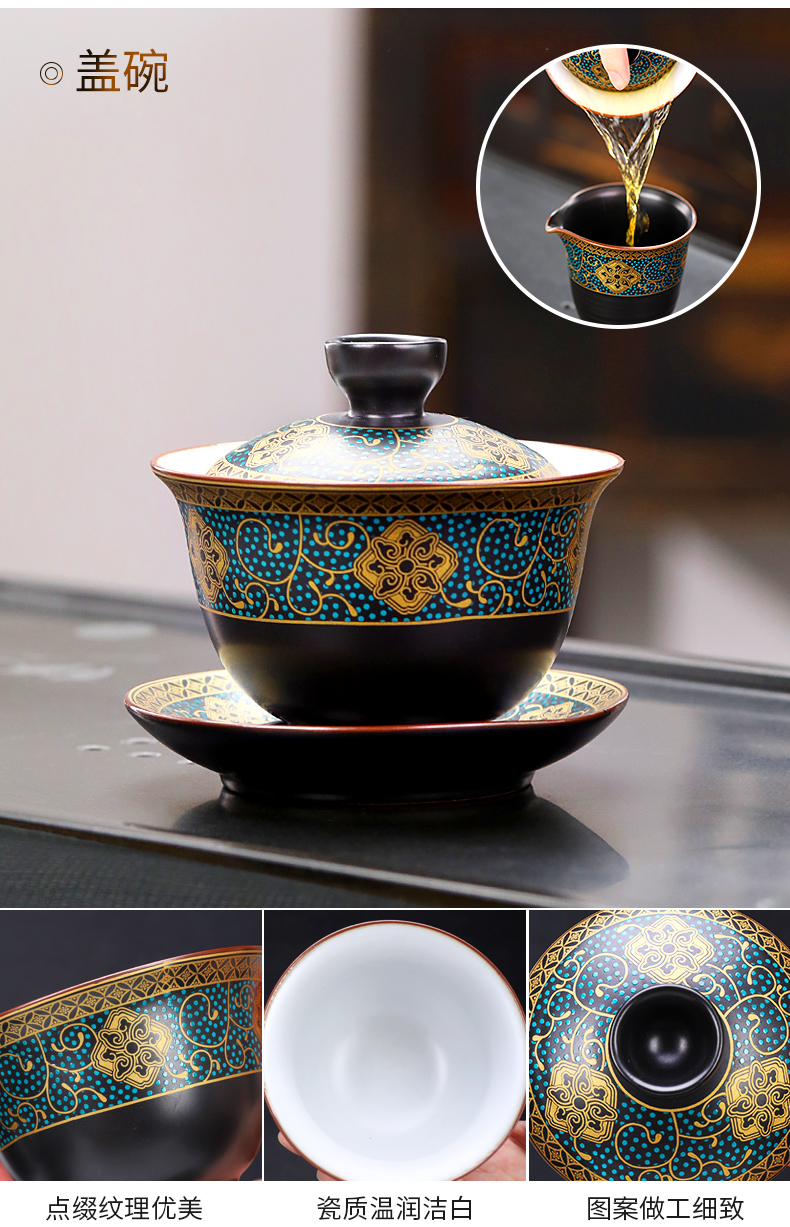 Tureen ceramic gold heap spend three to bowl of household vintage kung fu tea accessories finger bowl tea bowl to bowl