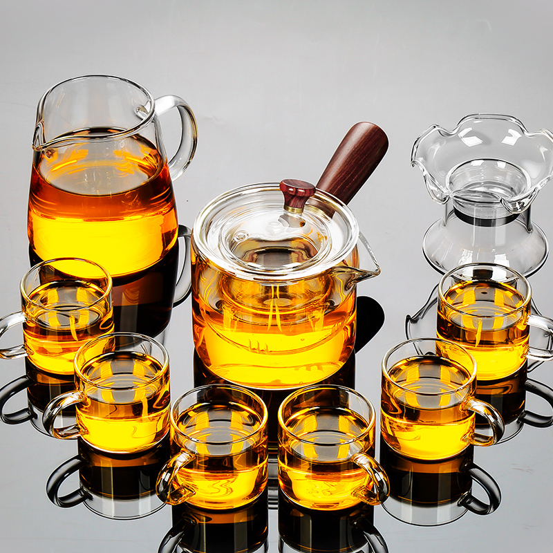 Glass tea set teapot household high temperature resistant thickening heating transparent Tea Teapot black tea tea water separation tea cup