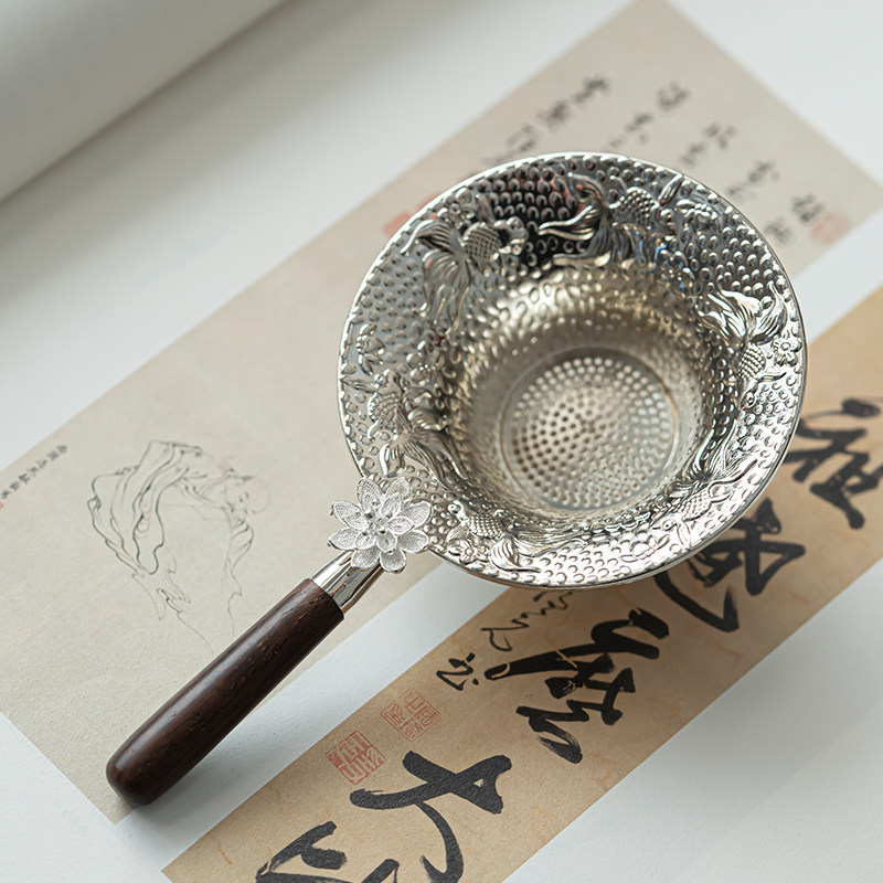 Creative Lotus Brocade Carp Solo solid wood side Alloy Tea Leak Modern Home Tea Filter Tea Machine Tea Tract Accessories-Taobao