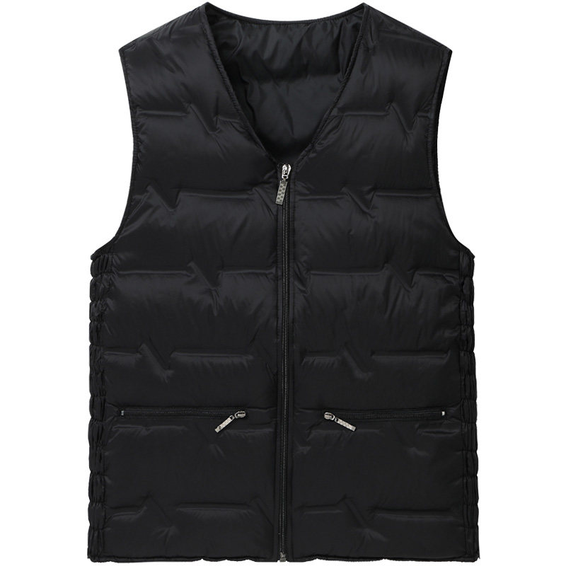 New men's down waistcoat A mid-aged autumn winter V collar warm vest large yard wearing a camshoulder waistcoat liner-Taobao
