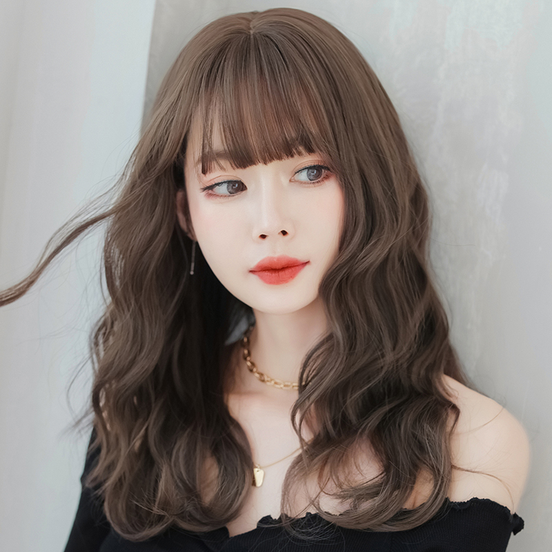 Wig woman long hair natural full head cover corn scalding egg curly hair fluffy temperamental Han style medium length hair cover