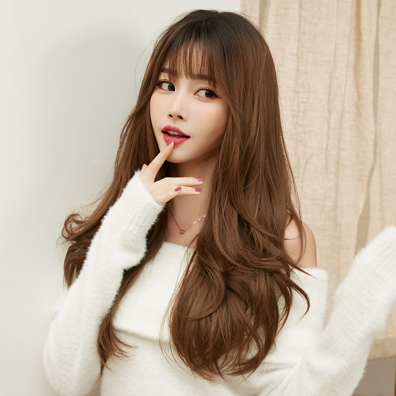 Wig for Women with Long Curly Hair, Internet Celebrity Style, Natural Round Face, Slightly Wavy Full Head Wig, New Long Hair Wig, Fluffy Curly Hair Wig Style