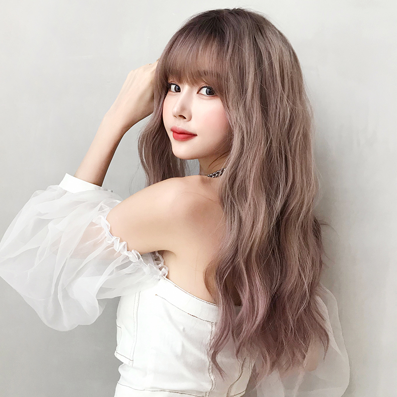 Wig for Women with Medium-Long Hair, Natural and Fluffy, Water Wave Slightly Curly Hair, Internet Celebrity Long Curly Hair, Elegant Long Hair Wig Set