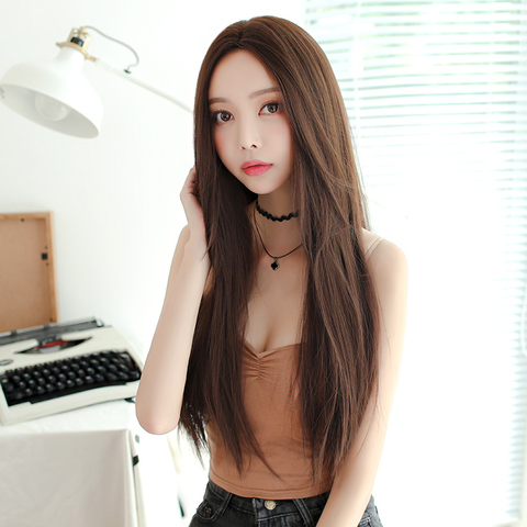 Queen of Seven Streets wigs with long hair naturally realistic full of straight hair divided into Korean version invisible and round face long hair