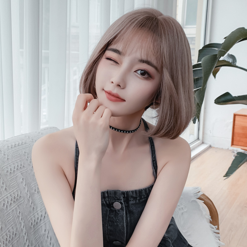 Wig woman short hair bobo head net red air Liuhai round face Inner buckle full headgear style natural realistic Popo head