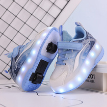 Popular childrens heelys shoes boys mesh breathable skates girls rechargeable luminous roller skates medium and large childrens skates