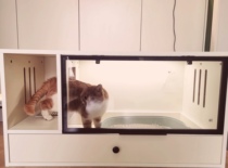 Cat Toilet Hallway Cat Litter Basin Filter Sand Add High Custom Drawer With Glass Door Ambience Light Netting Red