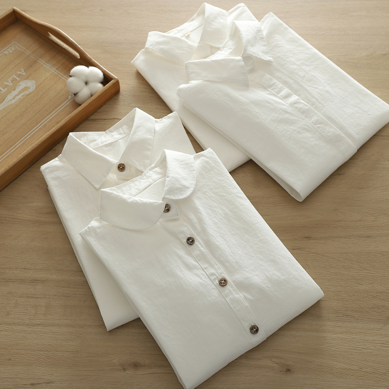 2026 Autumn Artistic Fresh Style Wooden Button Commuter Pure Cotton White Shirt Women's Long Sleeve Base Shirt Slim Fit Top Blouse 2026 Autumn Artistic Fresh Style Wooden Button Commuter Pure Cotton White Shirt Women's Long Sleeve Base Shirt Slim Fit Top Blouse