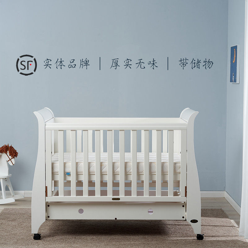 Luxurious Solid Wood Multifunction Environmentally Friendly Odorless Water Paint Crib Newborn Splicing Large Bed Children Bb Can Be Moved