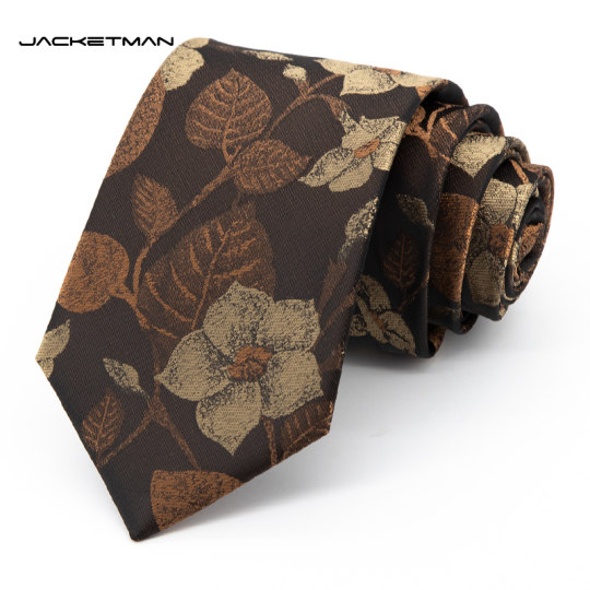 Jacketman领带男韩棕棕色休闲时尚复古花朵职业正装潮流宽版8cm款
