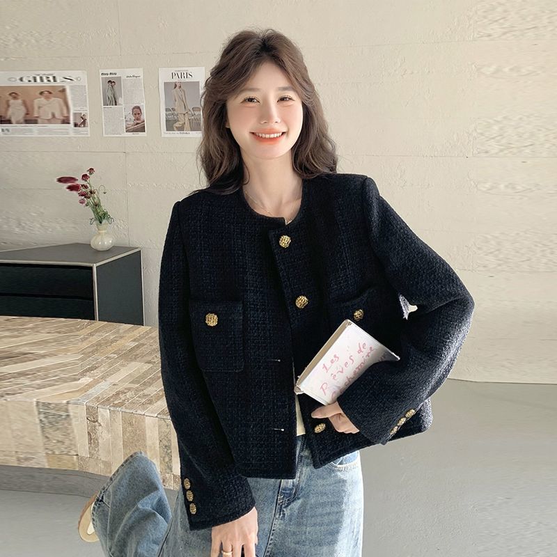 Black French-Style Tweed Jacket with a High-End Feel, Short and Elegant, for Women, New for Spring and Autumn 2025