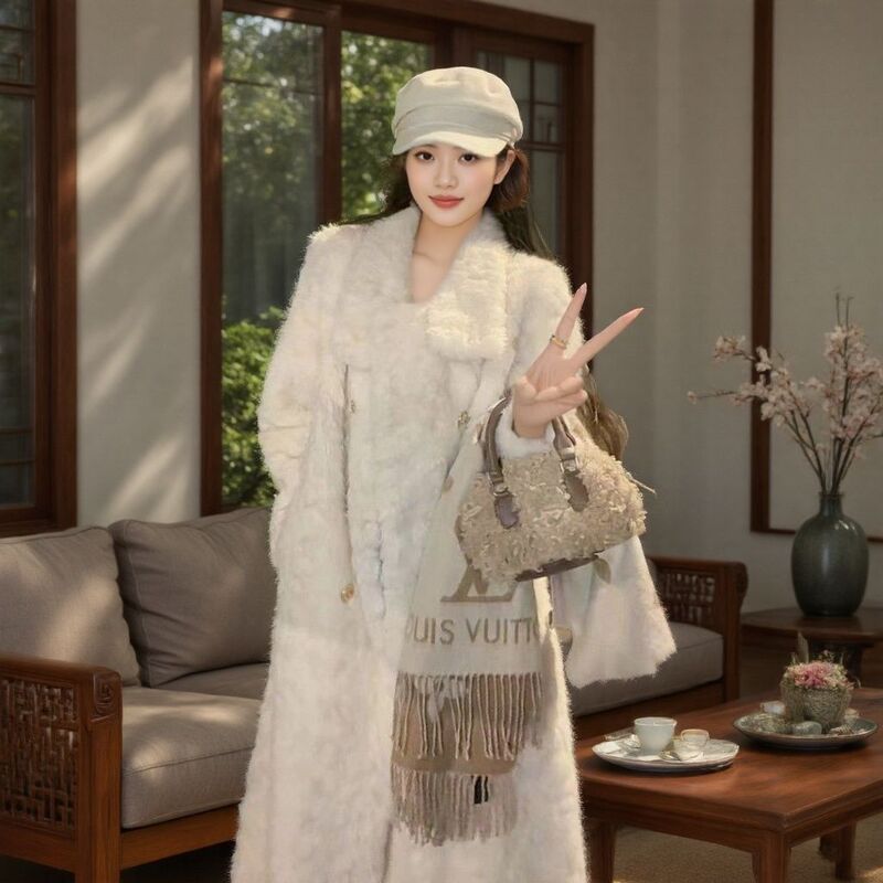 2026 New Style Stand Collar Thick Faux Fox Mink Coat Eco-Friendly Long Fur Integrated Korean Fashion Coat
