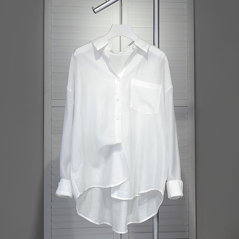 High-End Drapey White Shirt for Women, New Summer Style, Loose and Thin Tencel Sunscreen Shirt, French-Style Ice Silk Cardigan Jacket