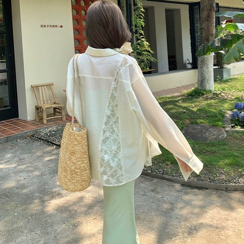 Sun Protection Shirt for Women 2025 Summer Korean Style Fresh Spliced Lace Shirt Long-Sleeved Lightweight Breathable Top Jacket