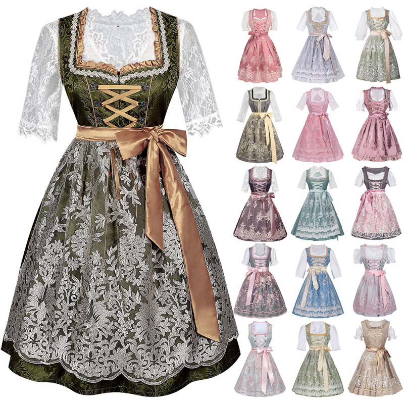 Traditional Munich Oktoberfest Costume, Retro Palace Lace Dress, Bavarian Maid Costume