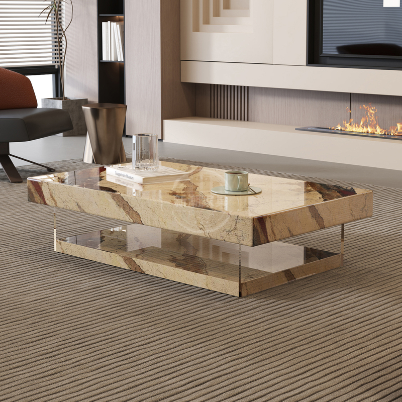 New Minimalist Light Luxury Slate Italian Coffee Table for Living Room, Home Use, High-End Rectangular Double-Layer 2026 New Model