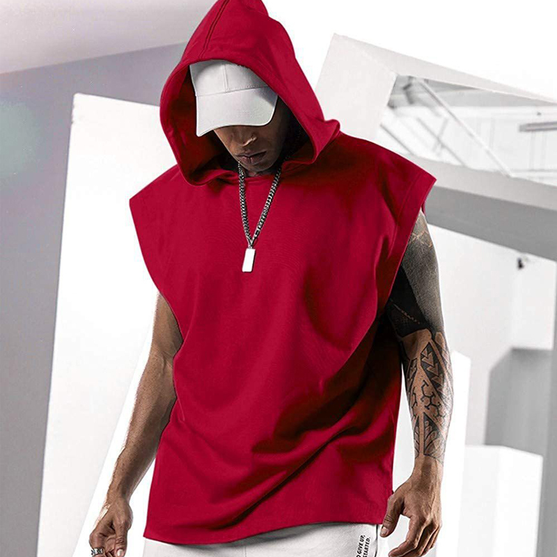 New Summer Fitness Hooded Vest for Men, Street Dance Casual Training Sleeveless T-Shirt, Sports Loose Tank Top