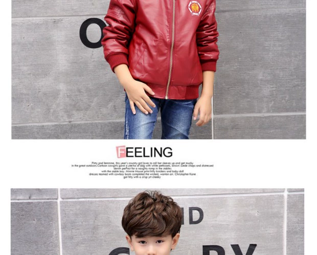 Áo khoác bé trai mùa đông Thicken Plus Velvet Leather Children Wear Children Big Tops Leather Jacket PU Leather Boy Áo khoác ngoài