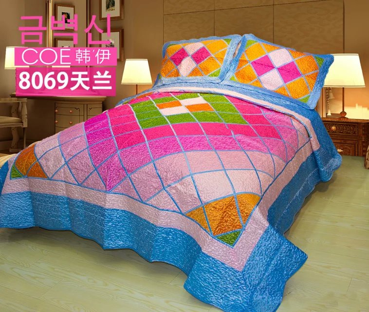 Han Yi mới bộ đồ giường Hàn giường tắc kè hoa khâu bao gồm ba chiều mùa hè đồ họa được vận chuyển ba mảnh áo gối - Trải giường ga giường đẹp sang trọng