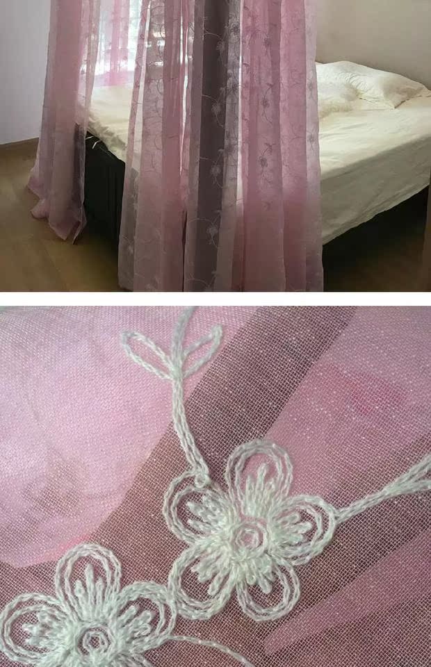 bốn cột khăn trải giường tán màu hồng thêu cơ chế đám cưới giường vỏ màn chống muỗi Đông Nam Á Mỹ lãng mạn - Bed Skirts & Valances rèm treo đầu giường