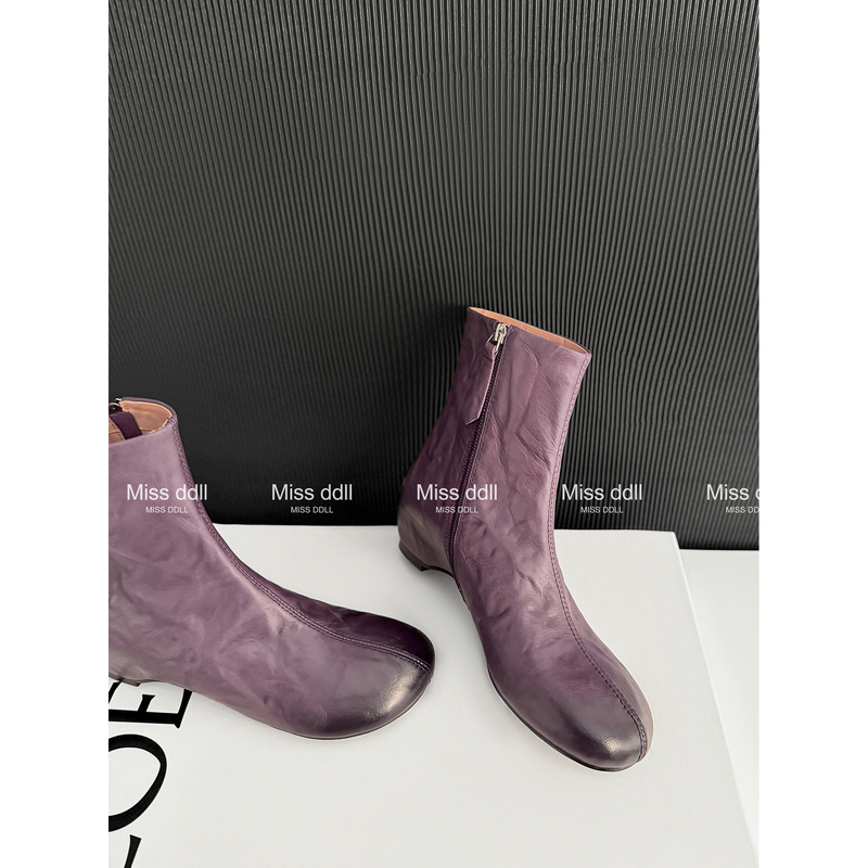 Miss Ddll European and American Retro Style Genuine Leather Short Boots for Women, Autumn and Winter Purple Round Toe Low Heel Versatile Boots Miss Ddll European and American Retro Style Genuine Leather Short Boots for Women, Autumn and Winter Purple Round Toe Low Heel Versatile Boots