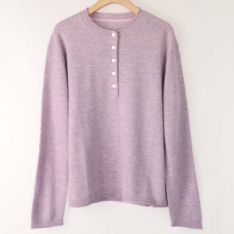 G【Yuanqi Henry】Five-Button Henry Collar Long-Sleeve T-Shirt for Women, Made of Merino Wool, Simple Knit Top for Women G【Yuanqi Henry】Five-Button Henry Collar Long-Sleeve T-Shirt for Women, Made of Merino Wool, Simple Knit Top for Women