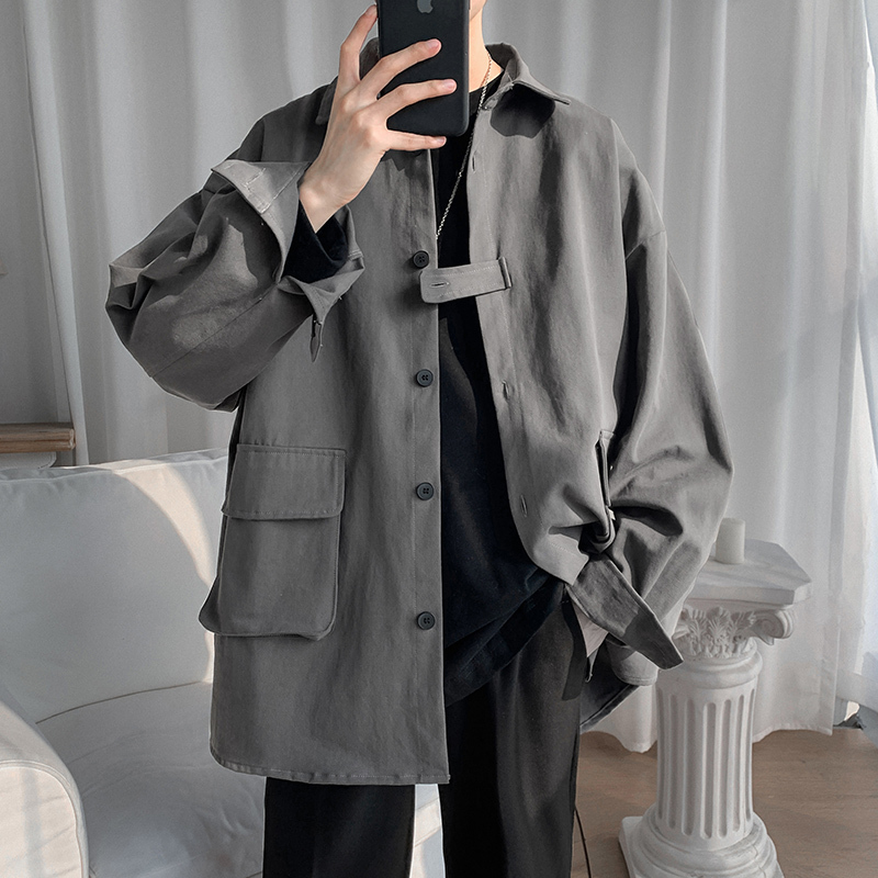 Vintage Casual Workwear Jacket, Minimalist Style Men's Clothing, British Style Short Trench Coat ins Cool and Stylish Functional Jacket Vintage Casual Workwear Jacket, Minimalist Style Men's Clothing, British Style Short Trench Coat ins Cool and Stylish Functional Jacket