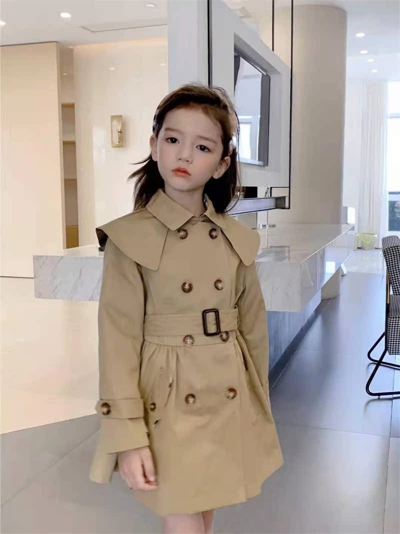 2021 new autumn money girls CUHK children's pro-dress temperament capsized collar card in its colour pure cotton with long version of the wind