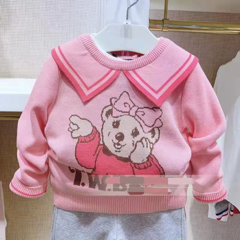 New girl in autumn winter childhood fashion pink knitted cartoon pattern soft sweater cover jacket knitting shirt