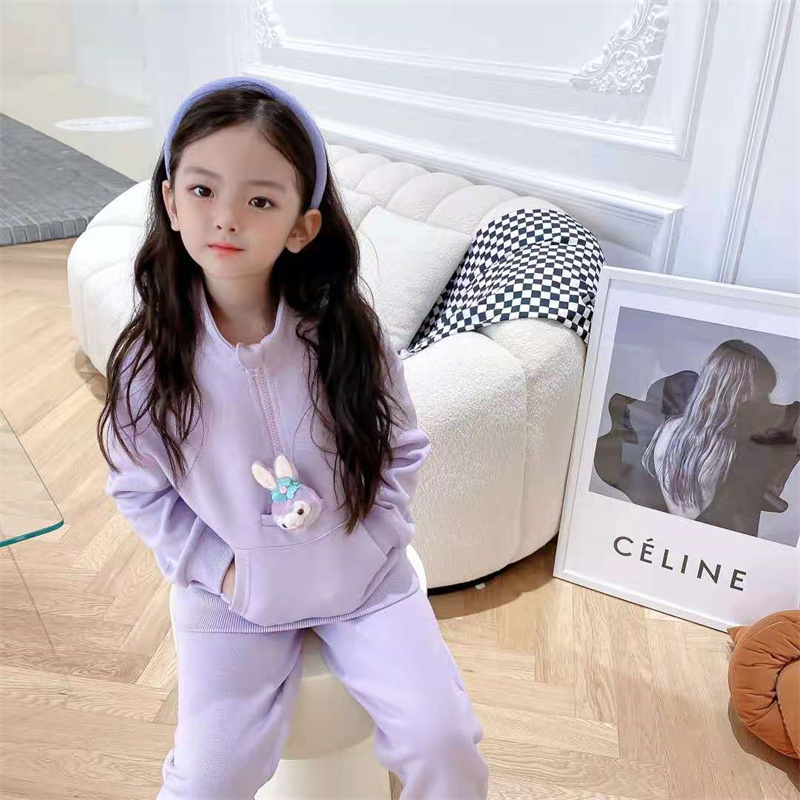 2021 autumn new girl girl baby fashion purple Dai Xun three-dimensional doll sports suit long-sleeved casual wear