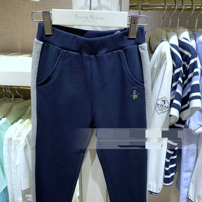 Spring and Autumn New Children's Clothing Boys and Girls Baby Cartoon Embroidered Cotton Terry Casual Grey Blue Sweatpants