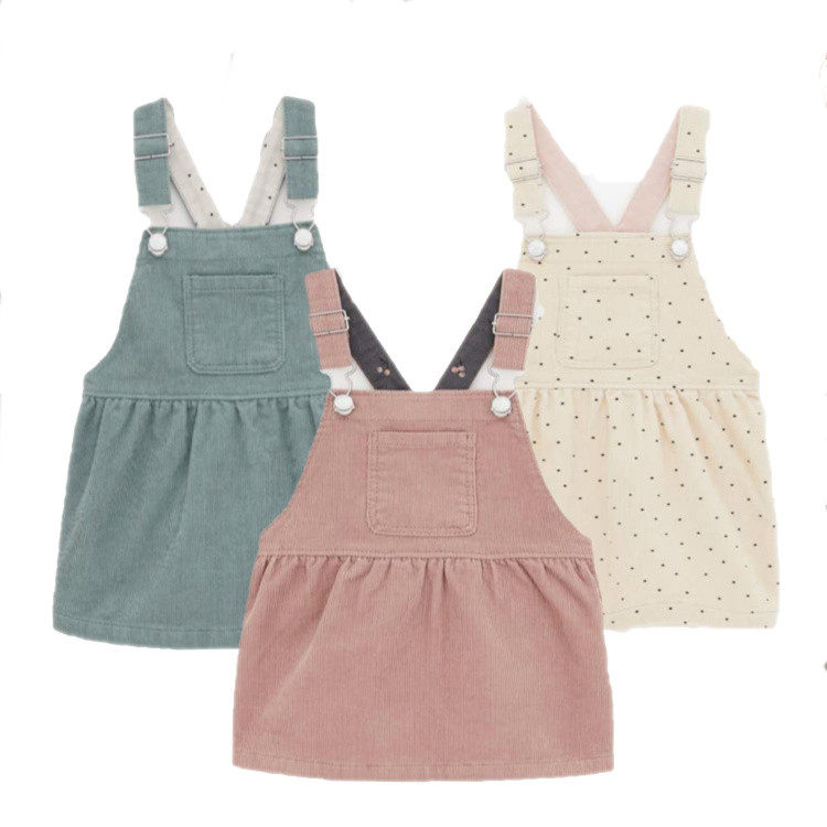 New tank top skirt girl corduroy back strap skirt spring and autumn baby tri-color solid color polka dot skirt