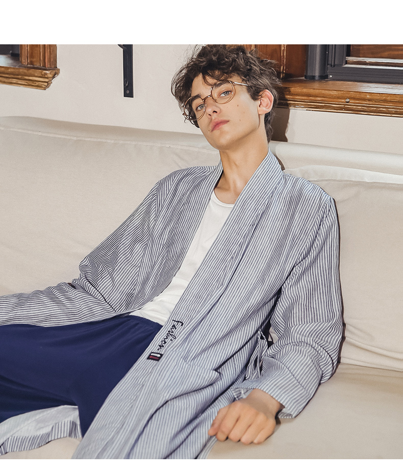Fen Teng Xueyi đồ ngủ cotton nam mùa thu đan áo choàng dài tay quần hai mảnh thanh niên có thể mặc nhà nam phục vụ đồ bộ thun