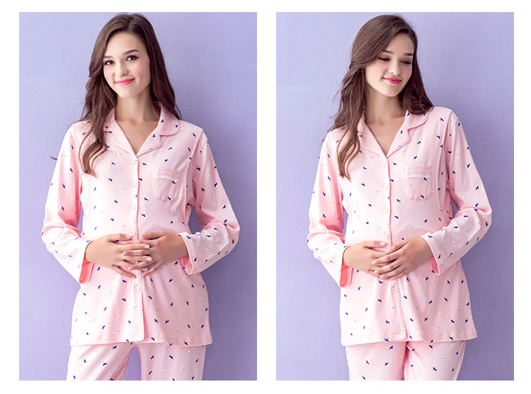 Fenteng đồ ngủ nữ mùa xuân và mùa thu mới ngọt ngào áo ve áo dài tay quần dài cotton lỏng phù hợp với dịch vụ nhà đồ ngủ nữ quần áo ngắn
