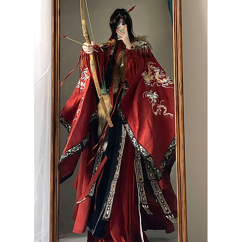 Christmas and New Year Outfit: Red New Year's Martial Arts Style Han Elements Tibetan Style Clothing Martial Arts Style Hanfu Cloak Christmas and New Year Outfit: Red New Year's Martial Arts Style Han Elements Tibetan Style Clothing Martial Arts Style Hanfu Cloak