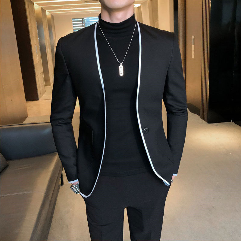 Autumn small suit male Korean version youth collarless social guy hair stylist suit slim yuppie handsome trendy jacket