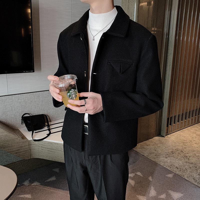 Autumn and winter coat male hair stylist woolen jacket male slimming lapel yuppie handsome jacket Korean version slimming woolen trend
