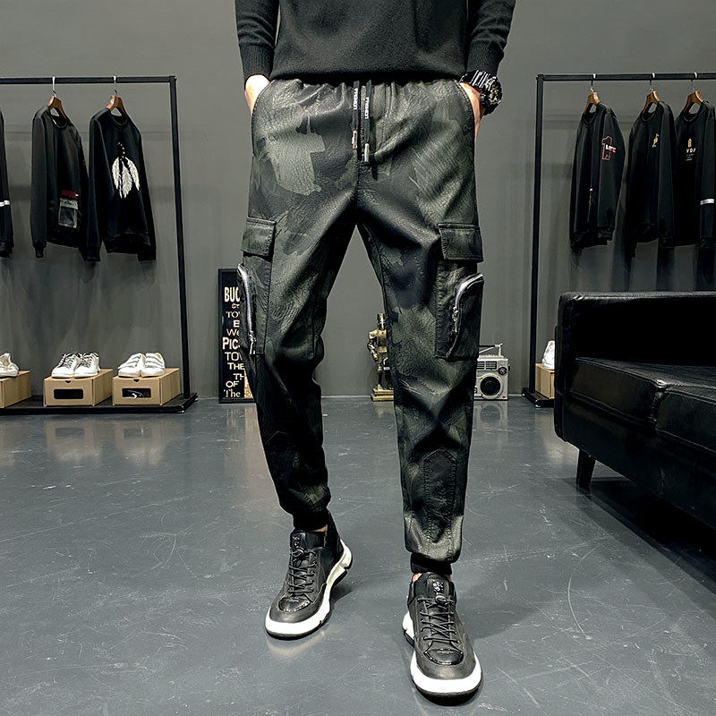 Locomotives leather pants for men slim Korean edition motorcycle windproof trend small leg pants leather boots pants yuppie handsome Harun pants